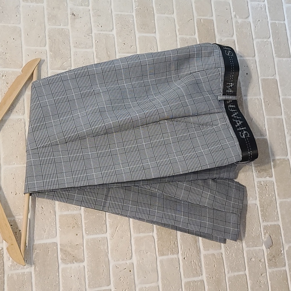 Mauvais Men's Stretch Black and White Plaid Slim Fit Ankle Length Pants ( Sz 30)